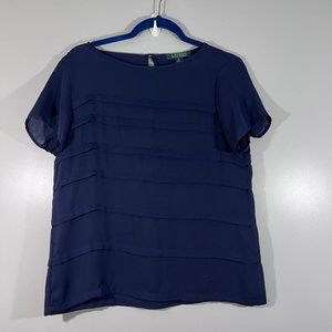 Lauren Ralph Lauren Navy Tiered Short-Sleeve Blouse